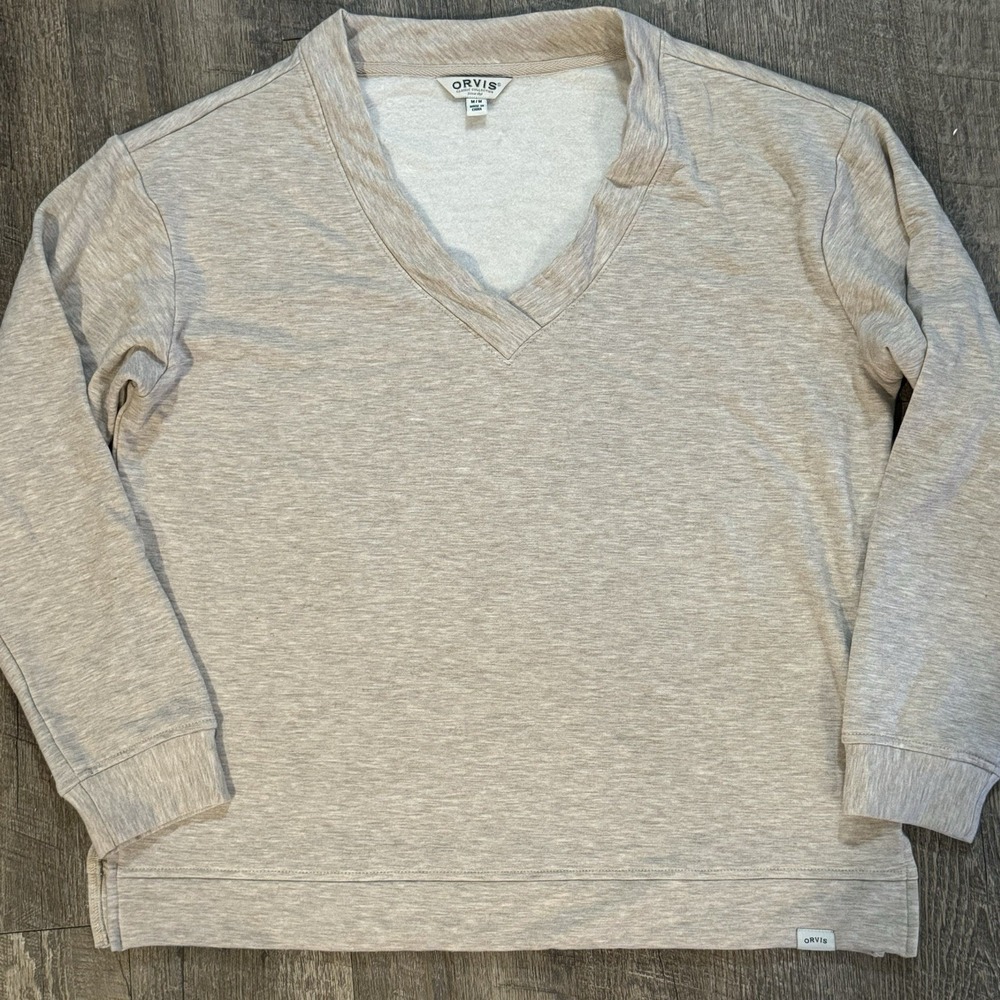 Orvis V Neck Sweater Pullover Womens Size Medium Oatmeal Beige Super Soft